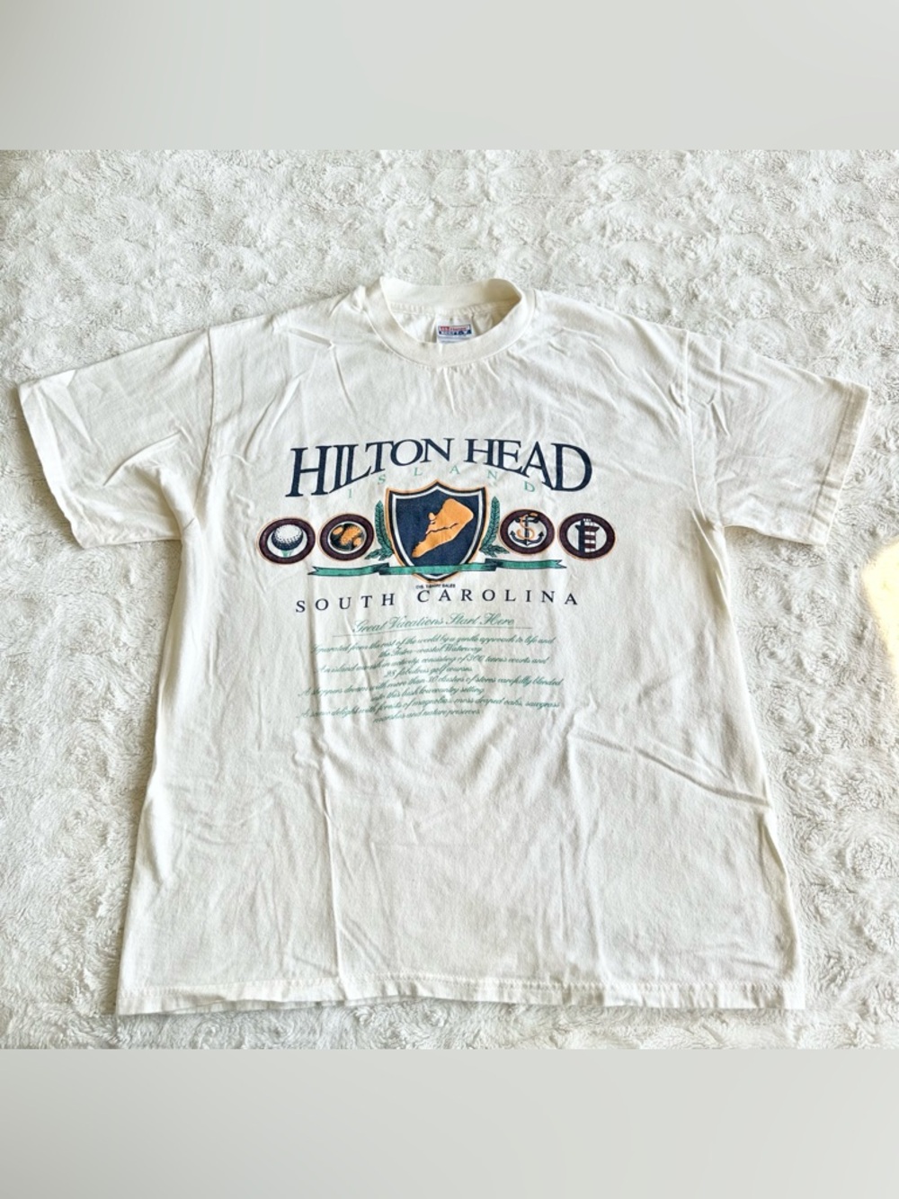 Vintage Hilton Head Island Shirt Tee Mens Large Ivory South Carolina Golf Tennis